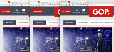 Screen shot showing how the gop.com can be manipulated