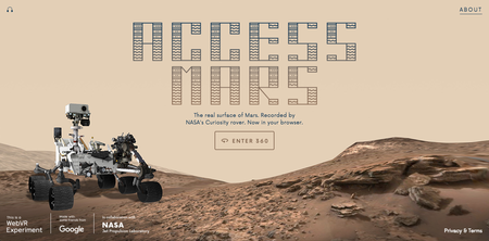 Access Mars landing page with the Curiosity Rover.