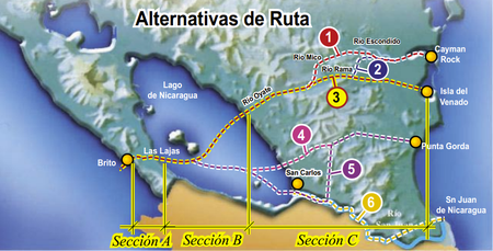nicaragua canal routes 2006