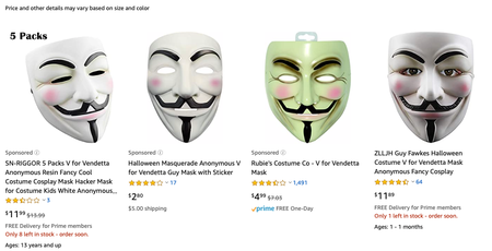 V for Vendetta masks on Amazon.