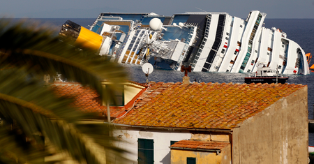 A view of the Costa Concordia cruise ship that ran aground at Giglio island