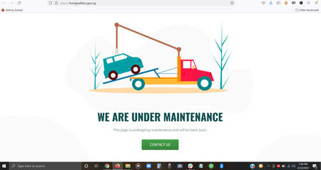 The home page of the Nigerian ministry of foreign affairs shows a message saying it is under a maintenance