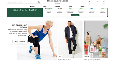 The homepage of Marks &amp; Spencer in India focuses on athleisure for women.