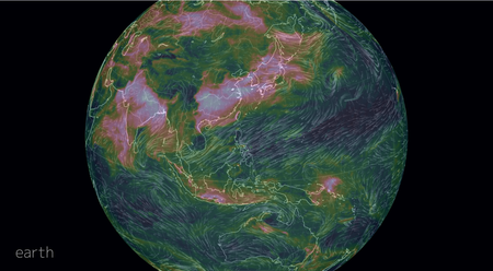 Pink and white indicates the area is currently covered in air particulars.