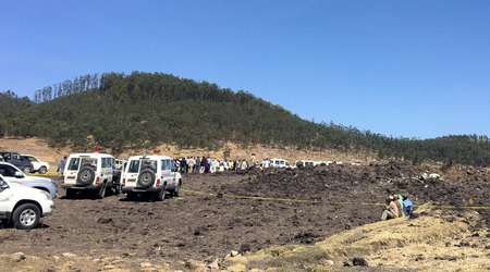 A general view shows the scene of the Ethiopian Airlines Flight ET 302 plane crash, near the town of Bishoftu, southeast of Addis Ababa, Ethiopia March 10, 2019.