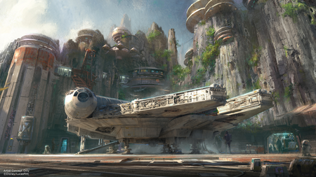 Handout image provided by Disney Parks, Walt Disney Company Chairman and CEO Bob Iger announced at D23 EXPO 2015 that Star Wars-themed lands will be coming to Disneyland park in Anaheim, California and Disney&#039;s Hollywood Studios in Orlando, Florida, creating Disney&#039;s largest single-themed land expansions ever at 14-acres each. The attractions will transport guests to a never-before-seen planet, a remote trading port and one of the last stops before wild space where Star Wars characters and their stories come to life. These authentic lands will have two signature attractions including the ability to take the controls of one of the most recognizable ships in the galaxy, the Millennium Falcon, on a customized secret mission and an epic Star Wars adventure that puts guests in the middle of a climactic battle.