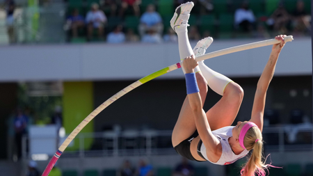 Sandi Morris competes in the women&#039;s pole vault qualifying during the US Olympic Team Trials