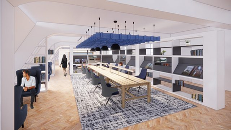 Rendering of the library at a redesigned Cloudflare office