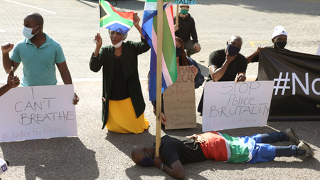 Protesters demonstrate in Pretoria, South Africa on June 5.