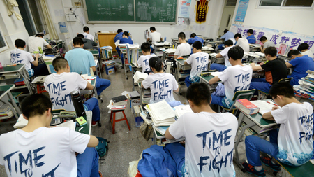 Students study in the evening ahead of the annual national college entrance examination, or &quot;gaokao&quot;, at a high school in Handan, Hebei province, China May 23, 2018.