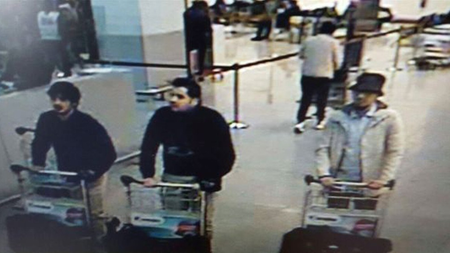 Belgian Federal Police released the image of three suspects, two of whom died at Zaventem Airport.