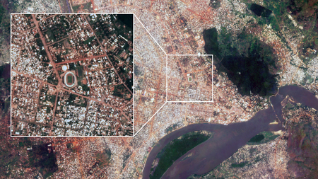 Barthélemy Boganda Stadium in Bangui, Central African Republic, composite of data from 2017-2018