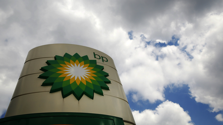 Signage for a BP petrol station is pictured in London July 29, 2014.