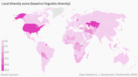 A map of language diversity scores.
