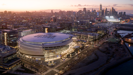 An aerial view of the Chase Center in San Francisco