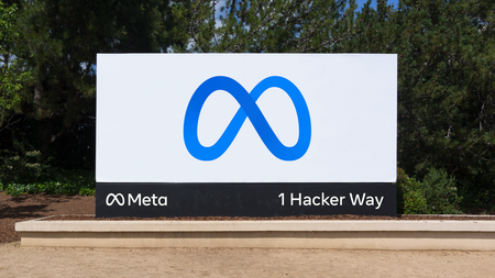 A sign for Meta, the newly rebranded company formerly known as Facebook.