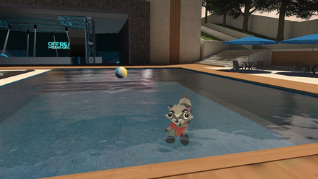Raccoon avatar in a pool