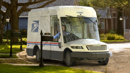 The new USPS electric mail truck features a lower, flatter hood.
