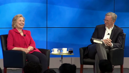 Clinton and Schmidt at a 2014 Google event just days after the Groundwork was incorporated.
