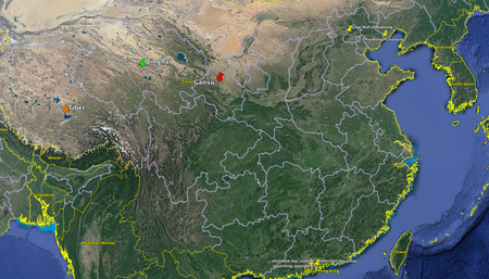 Tibet, Qinghai, and Gansu, where Tibetan mastiffs are seen and traded.