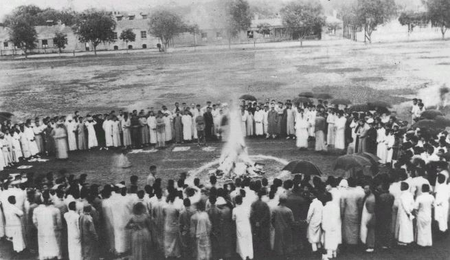 Tsinghua University students burning Japanese goods in 1919.
