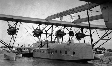 &quot;The American Clipper,&quot; a four-motored, 45-passenger Sikorsky amphibious plane, is seen as it rests on Cienfuegos Bay, Cuba, Nov. 20, 1931 after its maiden voyage from Miami to Cuba. The Clipper was piloted by Charles Lindbergh.