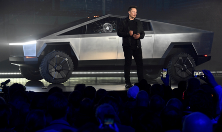 Tesla CEO Elon Musk unveils the Cybertruck at the Tesla Design Studio in Hawthorne, Calif.