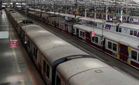 Trains stand parked at the Chhatrapati Shivaji Maharaj Terminus in Mumbai after the coronavirus lockdown was announced on March 24.