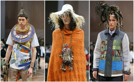 Models present creations by Japanese designer Junya Watanabe during the men&#039;s Spring Summer collection fashion shows in Paris on June 26, 2015.