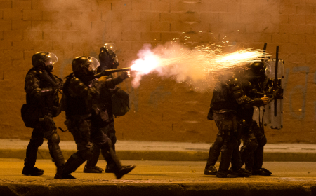 Brazilian police shooting tear gas