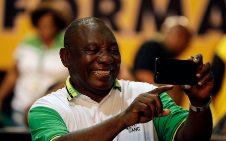 The newly elected African National Congress (ANC) President, Cyril Ramaphosa, takes a selfie after it was announced that he had won the vote at the ANC&#039;s elective conference in Johannesburg, Monday Dec. 18, 2017. Outgoing President Jacob Zuma&#039;s second and final term as party leader has ended after a scandal-ridden tenure that has seen a plummet in the popularity of Nelson Mandela&#039;s liberation movement.