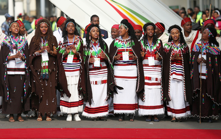 Traditional dancers perform during the welcoming ceremony of Eritrea&#039;s President Isaias Afwerki arriving for a three-day visit, at the Bole international airport in Addis Ababa, Ethiopia July 14, 2018.