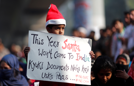 Protest against a new citizenship law outside the Jamia Millia Islamia university in New Delhi