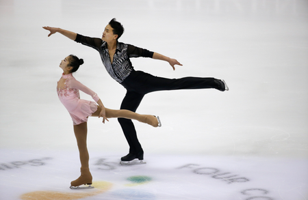 Ryom Tae Ok and Kim Ju Sik of North Korea perform during the Pairs Short Program of the Taiwan ISU Four Continents Figure Skating Championships in Taipei, Taiwan, Thursday, Feb. 18, 2016.