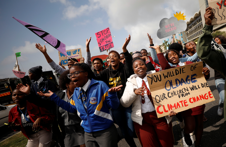 Young activists march as part of the Global Climate Strike of the movement Fridays for Future, in Cape Town, South Africa September 20, 2019.