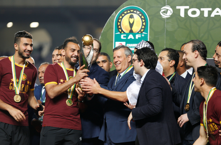Esperance celebrates after winning the CAF trophy in 2019 in Tunisia.