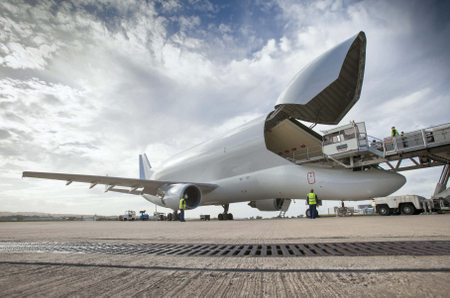 A350 first wing despatch at Broughton. Pictured: wing being transported into Beluga