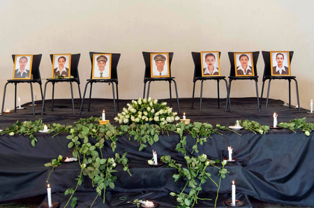 Photographs of crew members of the Ethiopian Airlines Flight ET 302 plane that crashed are seen during a memorial service by members of the Ethiopian Airline Pilots&#039; Association in Addis Ababa, Ethiopia, March 11, 2019.