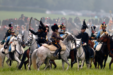 Performers take part in the re-enactment of &quot;The Allied Counterattack &quot; battle as part of the bicentennial celebrations for the Battle of Waterloo