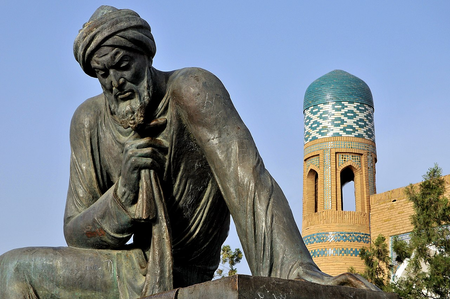 Sculpture of ninth-century Persian scholar Al-Khwarizmi in Khiva, Uzbekistan