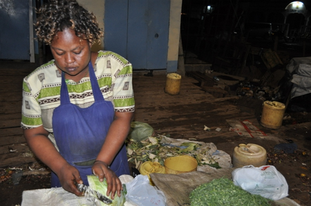 Ester Kimanzi at her grocery stall in Garissa&#039;s main market.