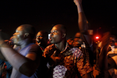 Protesters chant slogans against the presidential guard in Ouagadougou, Burkina Faso.
