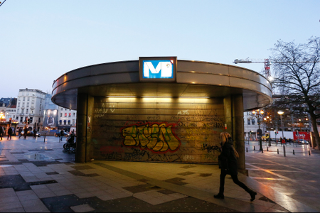 View of the closed entrance to the metro station &quot;porte de namur&quot; following the terror alert level being elevated to 4/4, in Brussels, Belgium, 23 November 2015.