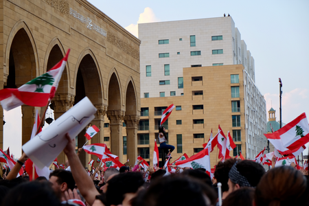 Protesters at Marty&#039;s Square in downtown Beirut.