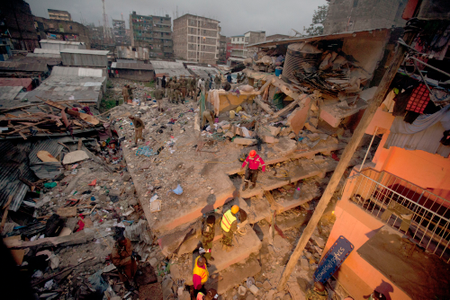 Rescuers work at the site of a building collapse in Nairobi, Kenya on April 30th.