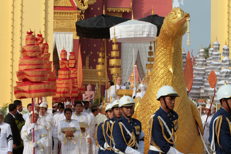 Processing of some of the ashes of Cambodia&#039;s former King Norodom Sihanouk, to place in Royal Palace in Phnom Penh.