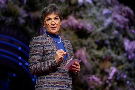 Host Christiana Figueres speaks at Session 4 at TED Countdown Summit on October 14, 2021. TED Countdown Summit. October 12-15, 2021, Edinburgh, Scotland. Photo: Ryan Lash / TED
