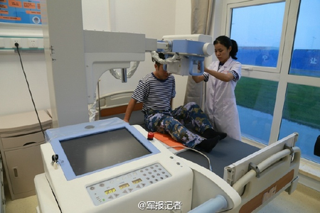 Inside the hospital on Fiery Cross Reef in the South China Sea.