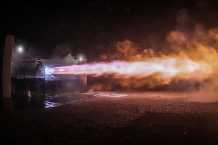 A Raptor engine is tested in 2016.