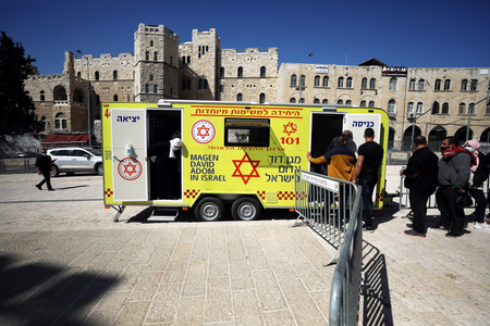 A mobile vaccination center in Jerusalem, Israel